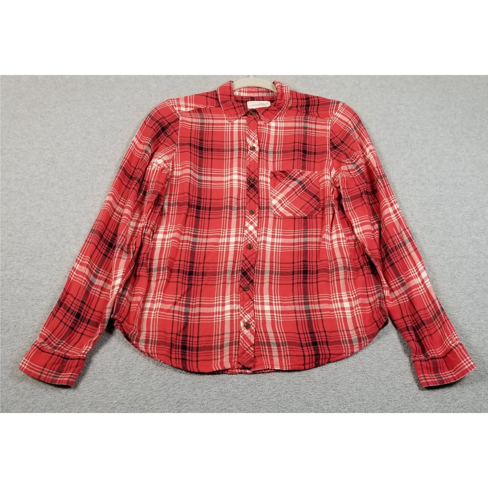Universal Thread Button Up Shirt Women S Small Red Blue Plaid Flannel Fall Top